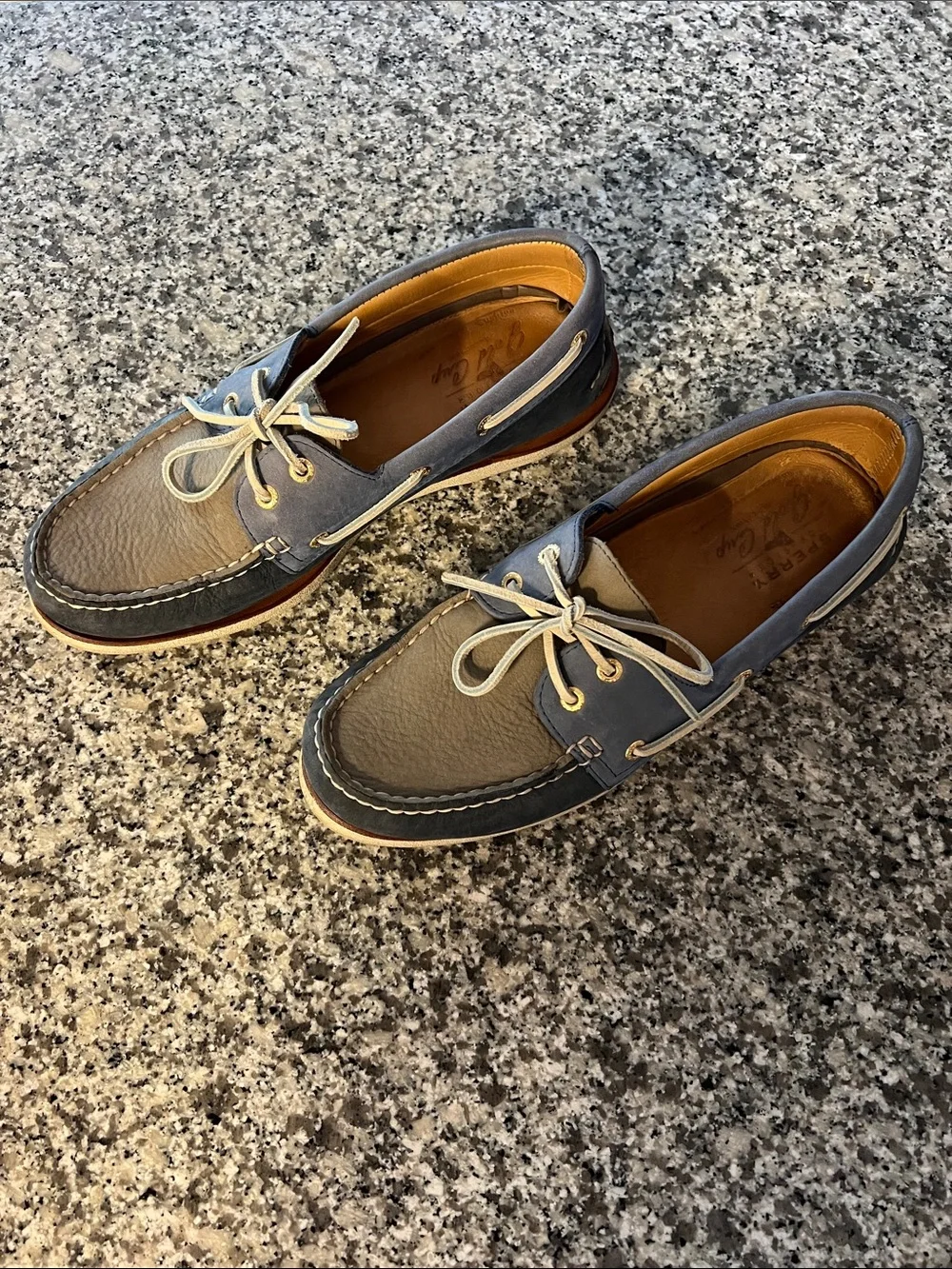 Sperry Two-Tone Gray and Brown Leather Boat Shoes